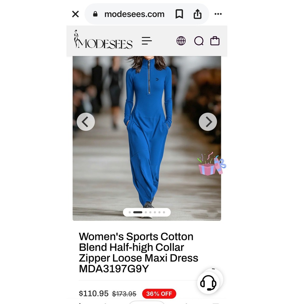 Modesees Sports Cotton Blend Half-high Collar Zipper Loose Maxi Dress MDA3197G9Y